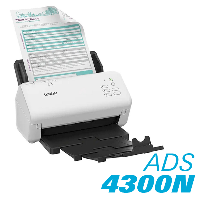 Escáner profesional 80 ppm a doble cara ADS-4300N Brother